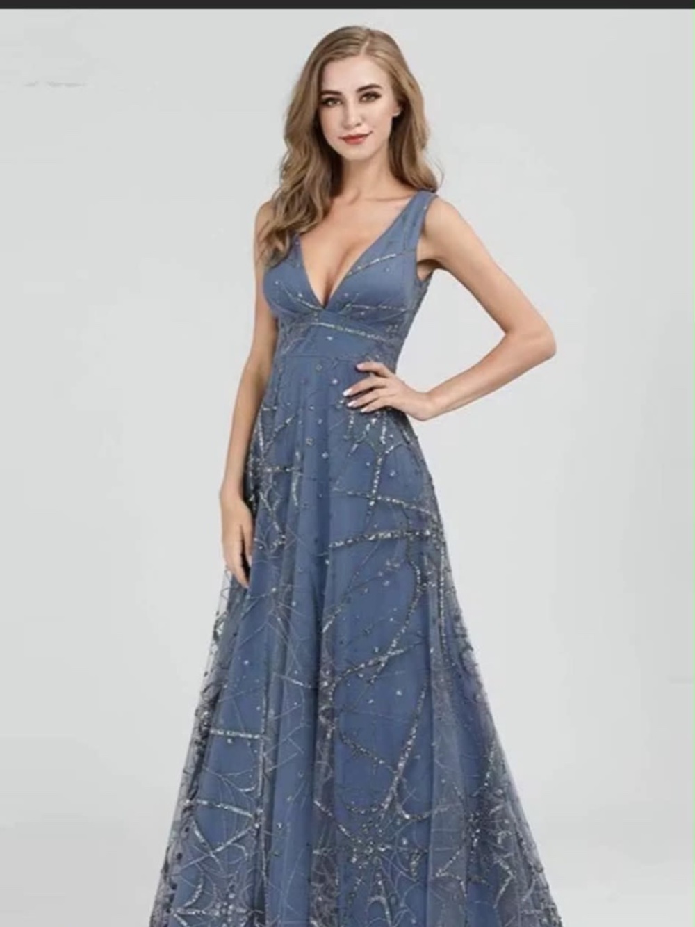 Blue Sequin Spiderweb Formal Maxi Dress